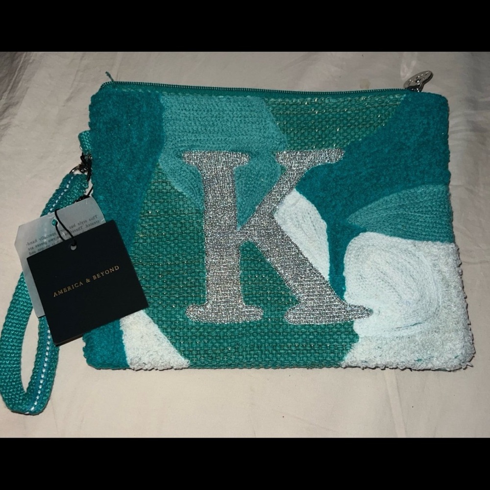 America & Beyond Teal Initial 'K' Wristlet Clutch